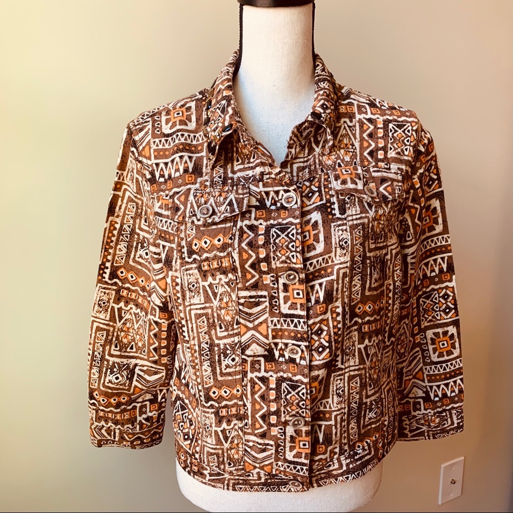 Ruby Rd tribal trucker jacket w/ collar beads sz12